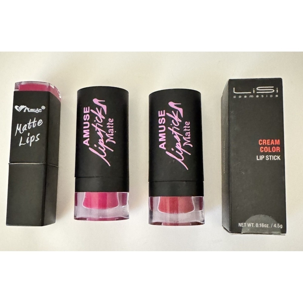 Lot of 4 Lipsticks – Amuse & LiSi Mix Matte & Cream Shades New Sealed